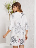 YOINS Summer Dresses for Women Floral Print Half Sleeves T Shirts Solid Crew Neck Tunics Self-tie Blouses Mini Dresses Floral -White 02 S