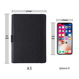 2 Pack Thick Hardcover Notebook/Journal with A5 120gsm Premium Paper, College Ruled Bound Notebook with Pen Holder, Black Leather, 3 Ribbon Marker, Inner Pocket, 8.4 x 5.7 in