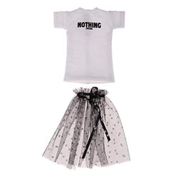 Fenteer Lovely 12inch Dolls Clothes Long T-Shirt Black Gauze Skirt for Blythe Takara Azone Dress Up