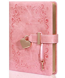 Yoment Lock Diary with Key PU Leather Lined Journal Planner Personal Organizers Secret Notebook Travel Diary Gift for Girls Kids Women with a Gift Box, Gold Gild Edge,5.3x7 inch,Vintage Pink