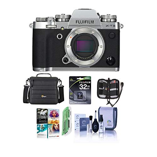 Fujifilm X-T3 Mirrorless Camera Body, Silver - Bundle with 32GB SDHC U3 Card, Camera Case, Cleaning Kit, Memory Wallet, Card Reader, Pc Software Package