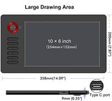 Graphic Drawing Tablet Linux and Android Supported VEIKK A15 Digital Drawing Pad with 12 Express Keys 10 x 6 Inch Pen Tablet Battery-Free Stylus 8192 Levels - Red