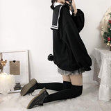 Teens Harajuku Hoodie Zipper Top Coat Casual Puff Long Sleeve Cute Girl Solid Color Cozy Jacket (Black, One Size)