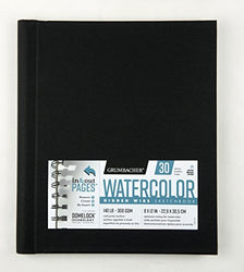 Grumbacher Watercolor Paper Hardcover Sketchbook with In and Out Pages and Hidden Wire, 140 lb/300 GSM, 9 x 12 Inches, 30 White Cold-Press Sheets, 460601063