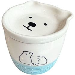 Cute Ceramic Bear Mug with Lid, Kawaii Coffee or Tea Cup for Bear Lovers, Unique Novelty Gift, Mug and Lid Set (White and Blue)
