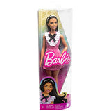 Barbie Fashionistas Doll #209 with Black Hair Wearing a Pink Plaid Dress, Pearlescent Headband and Strappy Heels