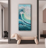 JELRINR Sea Waves Large Canvas Wall Art Oil Painting On Canvas Texture Seascape paintings Hand painted Acrylic paintings Ready to Hang for Living Room Bedroom Home Decorations Modern Stretched and Framed Abstract Art 24x48inch
