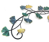 Bellaa Metal Wall Art Flower Ginkgo Leaf Abstract Blue Scroll Hanging Celtic 3D Sculpture Boho Home Decor Outdoor Farmhouse Rustic Japanese Style Golden Blue Turquoise