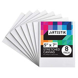 Artistik Stretched Canvas - Artist Quality Acid Free Triple Primed Gesso Stretched Canvases Quality Art Paint Supply (Pack of 8-5" x 7”)