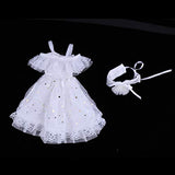 Prettyia 1/4 BJD Dress Off Shoulder Lace Mesh Princess Dress White for Night Lolita