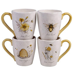 Certified International Bee Sweet 22 oz. Mugs, Set of 4 Assorted Designs, 22 ounce, Multi Colored