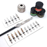 GC QUILL Calligraphy Pen Set, Wooden Dip Pen with 16 Dip Nibs, 3 Ink Bottles and 1 Pen Holder, Calligraphy Set for Beginners - MU-04