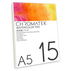 Watercolor Pad by Chromatek, Fine Grade, 15 Sheets, 300 GSM, Cold Pressed, Acid Free, Professional Watercolor Paper