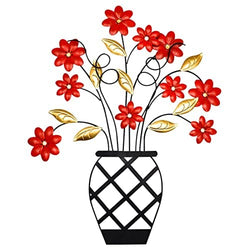 WTXRHW Metal Flower Metal Wall Decor 23'' x 19'', Wall Art Decorationas Large Flower Pot Hanging Wall Sculptures for Home Apartment Bedroom Living Room, Gift for Indoor or Outdoor (Red)