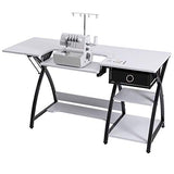 Costway Adjustable Sewing Craft Table with Drawer, Multifunction Crafting Machine Desk with Storage, Sturdy Computer Desk with White Finish, Ideal for Indoor, Home