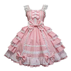 Forthery Women Layered Lace-up Gothic Princess Cosplay Sweet Lolita Dress(Pink,S)
