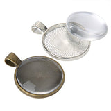 eBoot 24 Pieces Silver and Bronze Pendant Trays Round Bezel with 24 Pieces Glass Round Dome