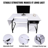 BAHOM 2 in 1 Adjustable Sewing Craft Table Desk with Storage Drawer, Multifunctional Craft Cutting Table with 2 Shelves, Sturdy - White