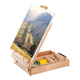 DEAYOU Wood Tabletop Easel Storage Box, Beechwood Portable Sketchbox for Painting, Wooden Desktop Adjustable Drawing Easel Case for Art Supplies, Painters, Student, Artist, Beginner