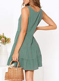 MITILLY Women's Summer Sleeveless V Neck Button Down Casual Pocket Swing Short Dress Small Light Green