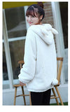 Fluffy Bunny Hoodies with Ears and Tail Women Fashion Zipper Hoodie Warm Winter Coat Double Velvet Rabbit Hooded Sweatshirt (White Bunny)