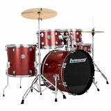 Ludwig Accent Drive Red 5-Piece Drum Set Bundle with Vic Firth American Classic 5A Drum Sticks and FastTrack Drum Method (Book 1)