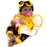 Aori Lifelike Reborn Baby Dolls Black Girl, 22 Inch Realistic Reborn Doll African American Newborn Weighted Baby Dolls That Look Real with Teddy Toy and Sunflower Clothes Gift Set for Ages 3+