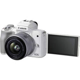 Canon EOS M50 Mark II Mirrorless Digital Camera with 15-45mm Lens Video Kit (White) + Wide Angle Lens + 2X Telephoto Lens + Flash + SanDisk 32GB SD Memory Card + Video Accessory Bundle