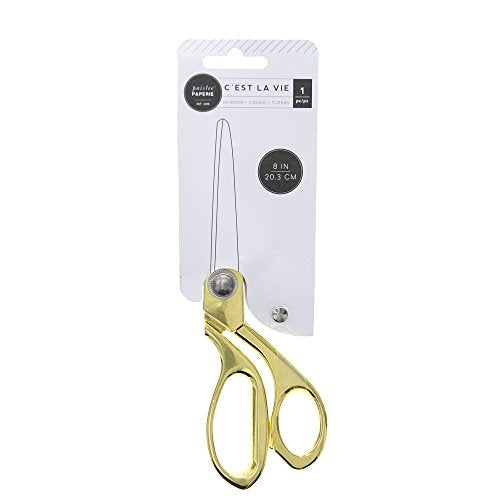 American Crafts Paislee Paperie 8" Papercrafting Scissors - Plain Straight Cutting Blades - Gold