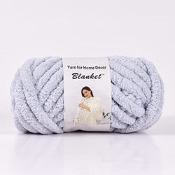 Chunky Chenille Yarn for Blanket Arm Knitting Luxury Soft Hand-Knitted Thick Polyester Throw Home Decor DIY Gift(Light Gray,8oz/250g/24yards)