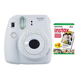 Fujifilm instax Mini 9 Instant Camera (Smokey White) and instax Film Twin Pack (20 Exposures) Bundle