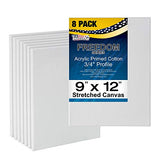 U.S. Art Supply 9 x 12 inch Stretched Canvas Super Value 8-Pack - Professional White Blank 3/4" Profile Heavy-Weight Gesso Acid Free Bulk Pack - Painting, Acrylic Pouring, Oil Paint