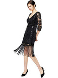 FAIRY COUPLE Women 1920s Elegant Dresses Long Beaded Great Gatsby Flapper Dress with Sleeves for Wedding Gatsby Party with Sleeves D20S032 S Glam Black