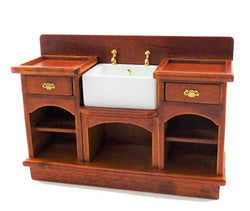 Melody Jane Dollhouse Walnut Victorian Belfast Sink Unit 1:12 Miniature Kitchen Furniture