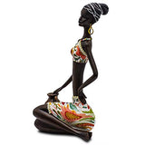 Statue African Figurine Sculpture Colorful Dress Sitting Lady Figurine Vase Statue Decor Collectible Art Piece 15 .5 " Inches Tall - Flower Dress Tropical -Body Sculptures Decorative Black Figurines