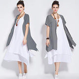Anysize Soft Linen Cotton Two-Piece Dress Spring Summer Plus Size Dress Y96