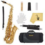 Apollo Alto Saxophone in gold lacquer with leather pads, complete with case and accessories & Neotech Saxophone Strap Regular Swivel Hook, Black (1901162)