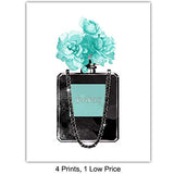 Tiffany Blue - Glam Wall Art - Designer Perfume, Shoes, Handbags - High Fashion Design Gift for Fashionista - Luxury Couture Wall Decor Poster Print Picture Set for Women, Girls Bedroom, Teens Room