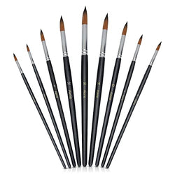 Round Pointed Tip Artist Watercolor Paint Brushes Set 9 pcs - Premium Synthetic Nylon Hair & Log Handle for Watercolor, Acrylic, Ink, Gouache, Oil, and Tempera