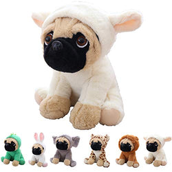 Cute Pug Stuffed Animal Cosplay as White Sheep Plush Toys Soft Pug Dog Toy in Sheep Costume, Great Plushies Toys Stuffed Animals for Kids ,10 Inch