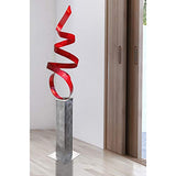 Statements2000 60-inch Large Abstract Metal Sculpture by Jon Allen, Metal Yard Statue - Red Sea Breeze 24 with Silver Base