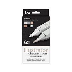 Illustrator by Spectrum Noir 6 Piece Twin Tip Artist Alcohol Marker, Essentials