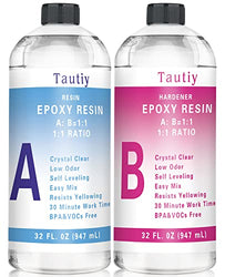 Tautiy Crystal Clear Epoxy Resin, 64oz Bubbles Free Epoxy Resin Kit, Table Top & Bar Top Casting Resin, Clear Epoxy Resin for Art Crafts, Jewelry Making, Gift