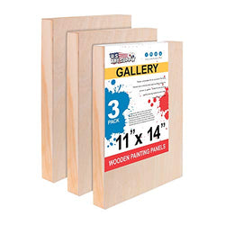 U.S. Art Supply 11" x 14" Birch Wood Paint Pouring Panel Boards, Gallery 1-1/2" Deep Cradle (Pack of 3) - Artist Depth Wooden Wall Canvases - Painting Mixed-Media Craft, Acrylic, Oil, Encaustic