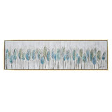 Oakland Living Hand Painted Acrylic Blue Feathers on a 71 x 20 Rectangular Gold Wooden Frame Canvas Wall Art, Large