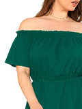 Romwe Women's Plus Size Off The Shoulder Hollowed Out Scallop Hem Party Short Dresses Green 0X Plus