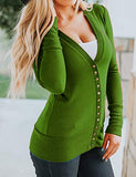 Traleubie Women's Long Sleeve V-Neck Button Down Knit Open Front Cardigan Sweater Olive M