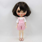 Original Doll Clohtes Outfit, White T-Shirt and Pink Short Dungarees, Doll Dress Up for 1/6 12inch Blythe Doll or ICY Doll- Fortune Days (Pink)