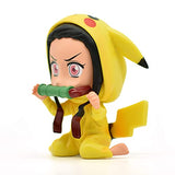 Nezuko Cosplay Pikachu Action Figure Demon Slayer Cosplay Pokemon Kimetsu No Yaiba Figure Anime Toy Collectibles Model Gift (Nezuko)