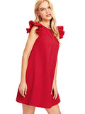 Romwe Women's Ruffle Trim Sleeve Summer Beach A Line Loose Swing Dress Red M